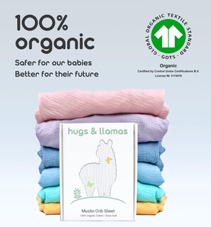 Foto 2 | Foto 2 | Sábana Bajera Ajustable Hugs & Llamas Muselina De Algodón Orgánico 71 X 132 Cm - Venta Internacional.