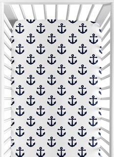 Foto 1 | Foto 1 | Sábana Bajera Ajustable Para Cuna Sweet Jojo Designs Nautical Navy 132 X 71 X 20 Cm - Venta Internacional.