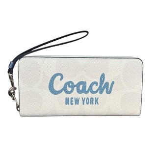 Foto 1 | Foto 1 | Cartera Coach Blanca Con Logo Centrado En Color Azul Y Cremallera Plateada