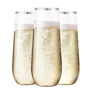 Foto 1 | Foto 1 | Copas De Champán De Plástico Sin Tallo Sut Paquete De 24 Unidades 270 Ml Borde Plateado - Venta Internacional.