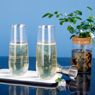 Foto 4 | Foto 4 | Copas De Champán De Plástico Sin Tallo Sut Paquete De 24 Unidades 270 Ml Borde Plateado - Venta Internacional.