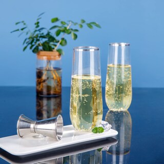 Foto 5 | Foto 5 | Copas De Champán De Plástico Sin Tallo Sut Paquete De 24 Unidades 270 Ml Borde Plateado - Venta Internacional.