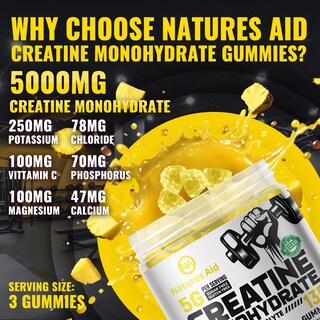 Foto 2 | Foto 2 | Gomitas De Monohidrato De Creatina Supplement Natures Aid 135 Unidades - Venta Internacional.