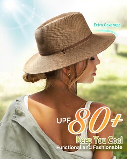 Foto 6 | Foto 6 | Sombrero Para El Sol Furtalk Paja Fedora Panamá Ala Ancha Upf 80+ Color Café - Venta Internacional.