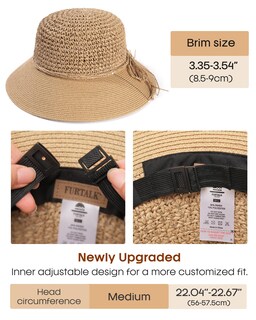 Foto 7 | Foto 7 | Gorro De Sol Furtalk Para Mujer Verano Paja Playa Ala Ancha Color Caqui - Venta Internacional.