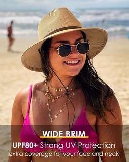 Foto 4 | Foto 4 | Gorro De Sol Furtalk Para Mujer Paja Ala Ancha Fedora Upf 80+ - Venta Internacional.