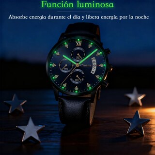 Foto 6 | Foto 6 | Reloj Para Hombre Multifunción Cuero De Luminoso Impermeable Negro