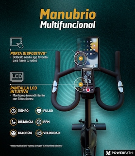 Foto 7 | Foto 7 | Bicicleta Spinning Fija Powerpath Bluetooth Rueda De 13 Kg Hogar Fitness Negro