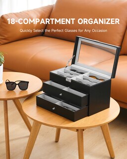 Foto 2 | Foto 2 | Organizador De Anteojos De Sol Co-z De Cuero Con 18 Compartimentos Con Cerradura Negro - Venta Internacional.