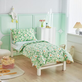 Foto 2 | Foto 2 | Juego De Ropa De Cama Para Niños Pequeños Uozzi 4 Piezas Flores Verdes 107x145 Cm - Venta Internacional.