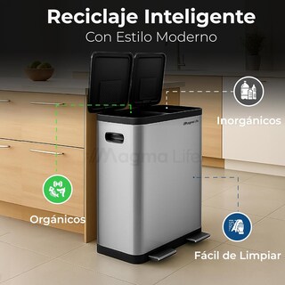Foto 4 | Foto 4 | Magmalife Bote De Basura Doble 60 L (30l+30l) Con Pedal Y Sellado De Tapa Suave Acero Inoxidable Satinado Antihuellas