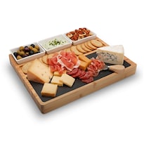Tabla De Quesos Y Charcutería De Bambú Con 3 Salseros Y Utensilios  Casa Litus  Color Beige