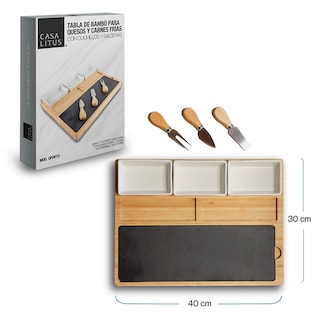 Foto 7 | Foto 7 | Tabla De Quesos Y Charcutería De Bambú Con 3 Salseros Y Utensilios  Casa Litus  Color Beige