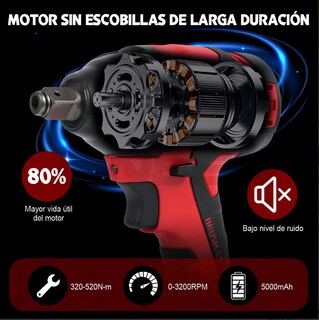 Foto 2 | Foto 2 | Taladro Atornillador Inalámbrico Llave De Impacto Pistola 12.7mm Con 2 Baterías Con Maletín De Transporte Rojo