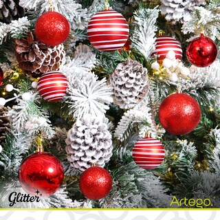 Foto 5 | Foto 5 | Esferas Para Árbol De Navidad Artego Set Mix De 30 Esferas: 10pz*8cm 20pz*6cm Color Rojo * Línea Glitter