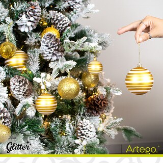 Foto 4 | Foto 4 | Esferas Para Árbol De Navidad Artego Set Mix De 30 Esferas = 10pz*8cm 20pz*6cm Color Dorado * Línea Glitter