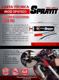 Foto 4 | Foto 4 | Inyectora De Grasa Manual De 6000 Psi Con Tubo Flexible Marca Sprayit By Goni