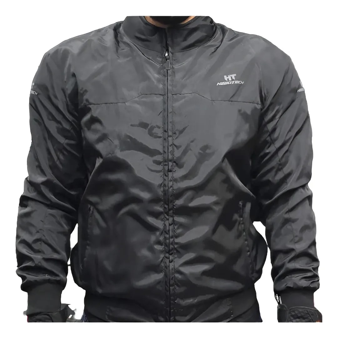 Chamarra Casual Ht Bomber Caliber Negro Para Motociclista Con Protecciones