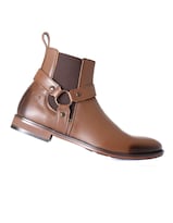 Botin Chelsea Para Caballero Con Arnes Piel Borrego Café