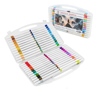 Foto 1 | Foto 1 | ''48 Colores Marcadores Acrílica Pincel Plumones Punta Pincel Estuche Blanco ''