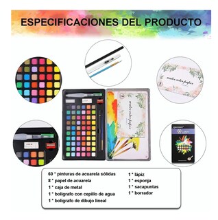 Foto 4 | Foto 4 | ''acuarelas Sólidas Iforu 60 Colores Con Estuche Metálico Y Accesorios ''
