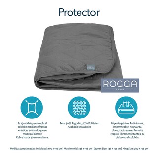 Foto 4 | Foto 4 | Protector Rogga Matrimonial  + Sábanas Royal Touch Gris Perla