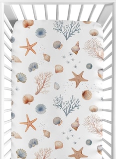 Foto 1 | Foto 1 | Sábana Bajera Ajustable Sweet Jojo Designs Ocean Seashells  132 X 71 X 20 Cm - Venta Internacional.