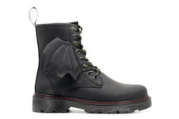 Botas Offlander Tipo Militar Piel Crazy Negro Alas de Murciélago para Mujer