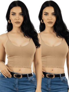 Foto 1 | Foto 1 | Set De 2 Tops Mujer Deportivo Con Relleno Top-1013-px2 Café Claro Y Café Claro Blusa Croptop