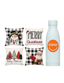 Foto 1 | Foto 1 | Fundas para Cojines de Sala Navideños 4 piezas + Gratis Termo Güish de Regalo