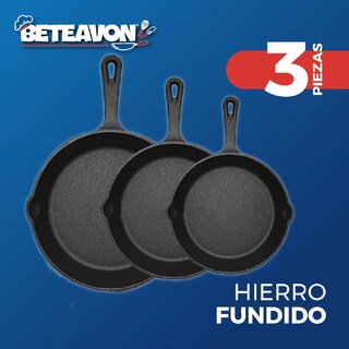 Foto 2 | Foto 2 | Juego De 3 Sartenes Hierro Fundido Pre Curados Antiadherente