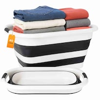 Cesto De Ropa Plegable Elly De 40 L Blanco/negro Con Agarraderas Cómodas Con Diseño Compacto  Práctico Y Funcional