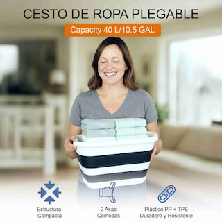 Foto 3 | Foto 3 | Cesto De Ropa Plegable Elly De 40 L Blanco/negro Con Agarraderas Cómodas Con Diseño Compacto  Práctico Y Funcional