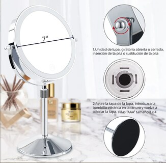 Foto 4 | Foto 4 | Espejo Maquillaje Doble Aumento Espejos Con Luz Touch 3 Modos Espejo Recargable Por Usb Giratorio De 360° Redondo De Mesa Perfec