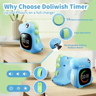 Foto 6 | Foto 6 | Timer Doliwish Led Visual Con Diseño De Dinosaurio Recargable Para Niños - Venta Internacional.