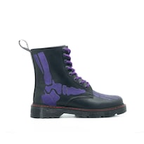 Botas Offlander Tipo Militar Piel Crazy Negras Huesos Morados Bordados para Mujer