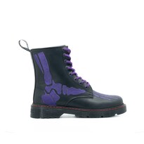 Botas Offlander Tipo Militar Piel Crazy Negras Huesos Morados Bordados para Mujer