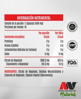 Foto 2 | Foto 2 | Citrato De Magnesio 90 Capsulas 750 MG C/U Advance Labs Nutrition
