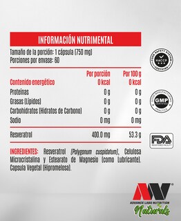 Foto 2 | Foto 2 | Resveratrol 60 Capsulas 700 MG C/U Advance Labs Nutrition
