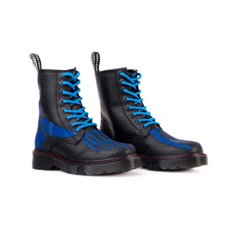 Foto 3 | Foto 3 | Botas Offlander  Tipo Militar  Piel Crazy  Negro  Huesos Azules Bordados