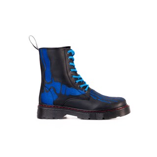 Foto 1 | Foto 1 | Botas Offlander  Tipo Militar  Piel Crazy  Negro  Huesos Azules Bordados