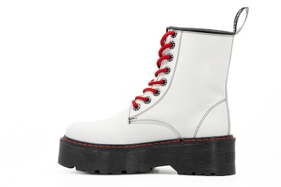 Foto 2 | Foto 2 | Botas Offlander Tipo Militar Piel Napa Blanco Chunky Rosas Rojas Bordadas