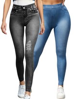Leggins Mezclilla Lic-55-5-px2 Azul D29 y Negro D19 Faja Alta Estilo Pantalón 2 piezas Unitalla para Mujer