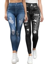 Leggins Mezclilla Lic-55-5-px2 Azul D23 y Negro D14 Faja Alta Estilo Pantalón Unitalla 2 piezas para Mujer