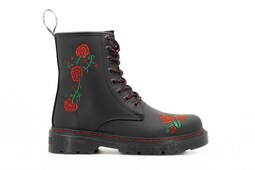 Botas Offlander Tipo Militar Piel Crazy Negras Rosas Rojas Bordadas para Mujer