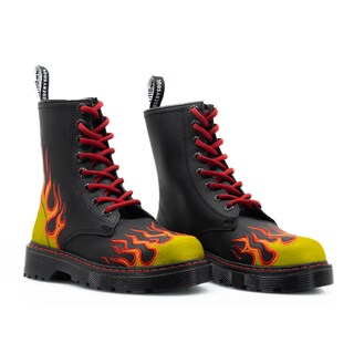 Foto 3 | Foto 3 | Botas Offlander  Tipo Militar  Piel Crazy  Negro  Flamas Bordadas