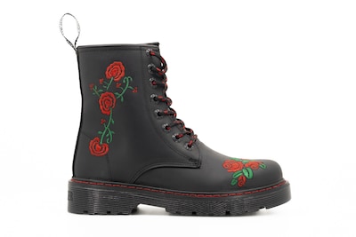 Foto 1 | Foto 1 | Botas Offlander Tipo Militar Piel Crazy Negras Rosas Rojas Bordadas para Mujer