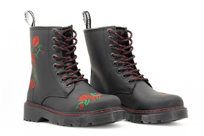 Foto 3 | Foto 3 | Botas Offlander Tipo Militar Piel Crazy Negras Rosas Rojas Bordadas para Mujer