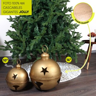 Foto 3 | Foto 3 | Cascabeles Navideños Gigantes Set 2 Piezas Jolly Dorado Metal Pie De Árbol Decoración Navidad Huge Christmas Jingle Bells