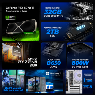 Foto 4 | Foto 4 | Pc Gamer Dxtgaming Geforce Rtx 5070 Ti Amd Ryzen 9 9900x 32gb Ddr5 Ssd 2tb Monitor 34 180hz Sistema Liquido Wifi W11 Gaming 4k